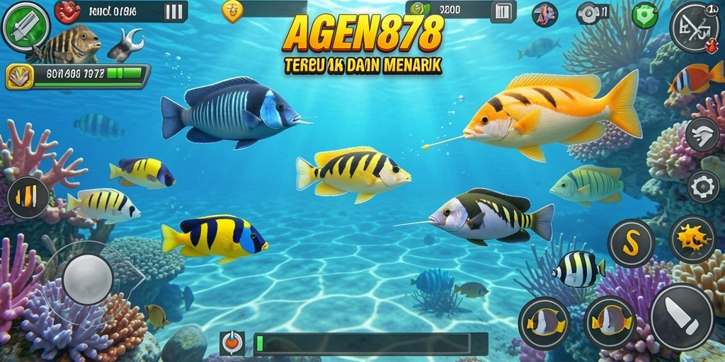 Gameplay seru AGEN878 saat menangkap ikan berwarna-warni.