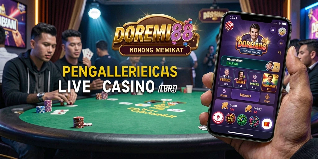 Screenshot DOREMI88 menampilkan dealer langsung dan suasana kasino yang nyata.