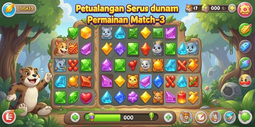Tampilan gameplay seru GIGA33 dengan tantangan Match-3 yang menarik.