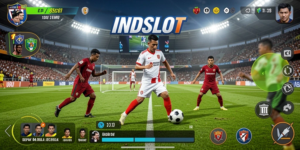 Tampilan gameplay nyata INDSLOT dengan aksi sepak bola menarik.
