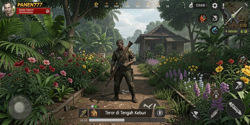 Screenshot menampilkan suasana mencekam dalam game PANEN77.