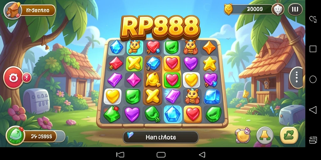 Screenshot gameplay RP888 menampilkan momen mencocokkan objek Match-3.