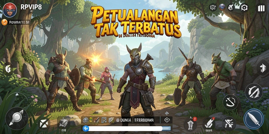 Tangkapan layar RPVIP8 yang menunjukkan eksplorasi dunia terbuka yang luas.