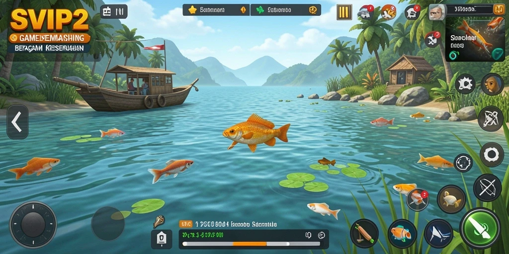 Screenshot gameplay SVIP2 menampilkan suasana memancing yang hidup.